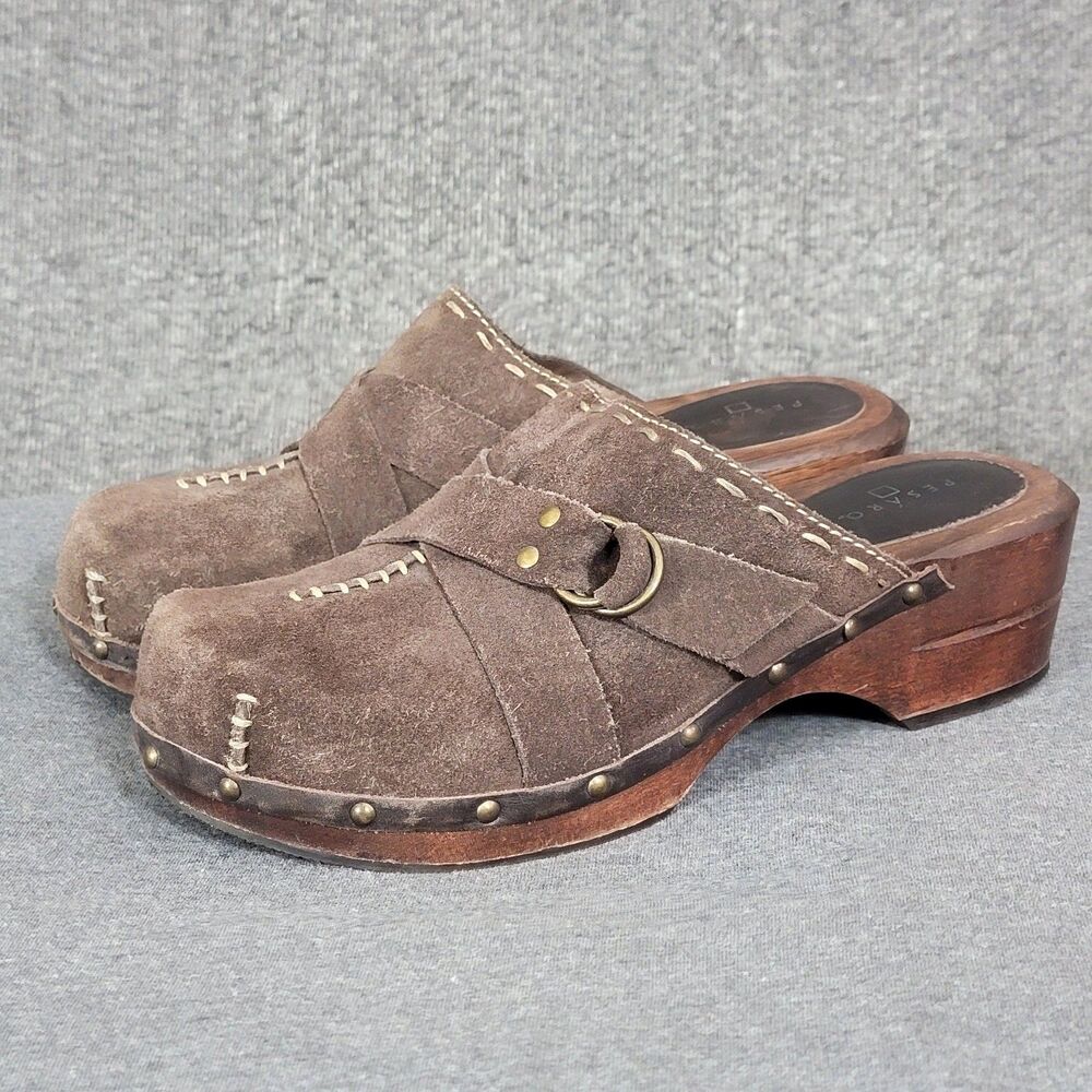 Pesaro Brown Suede Mules with Wooden Heel